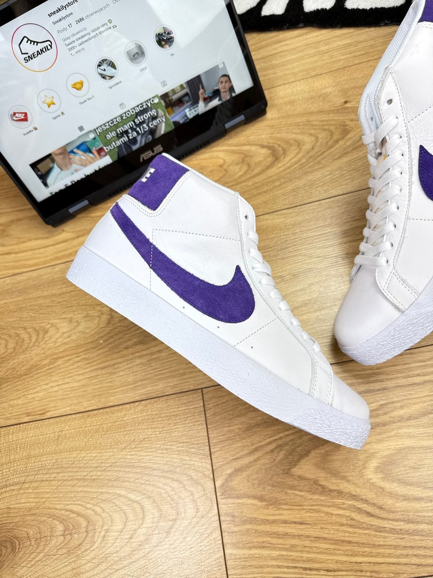 Nike Blazer Mid "Court Purple" SB Blazer Court Purple — buty sportowe męskie nowe rozmiar 45, zewnętrzny panel prawego buta