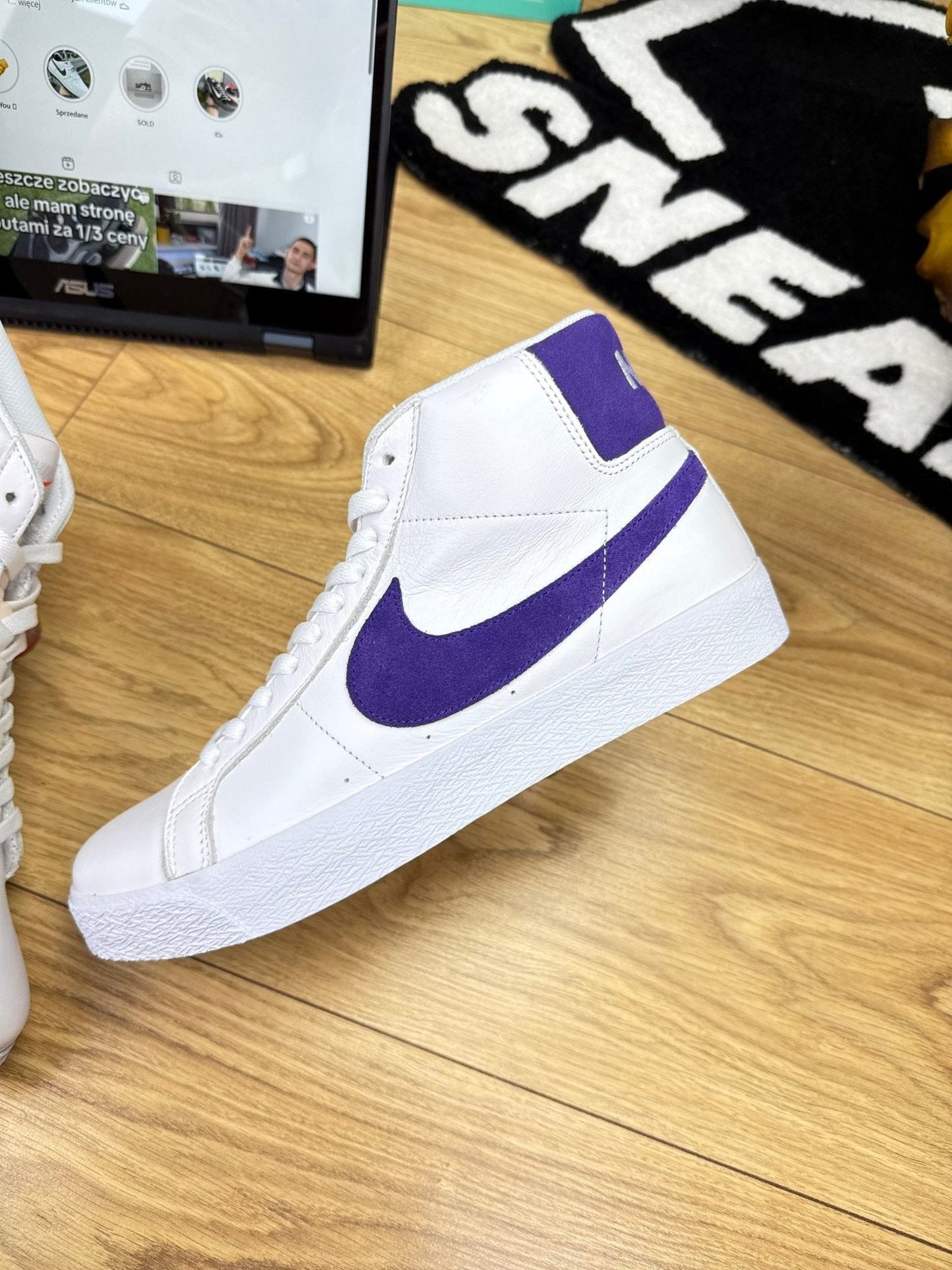 Nike Blazer Mid "Court Purple" SB Blazer Court Purple — buty sportowe męskie nowe rozmiar 45, zewnętrzny panel lewego buta
