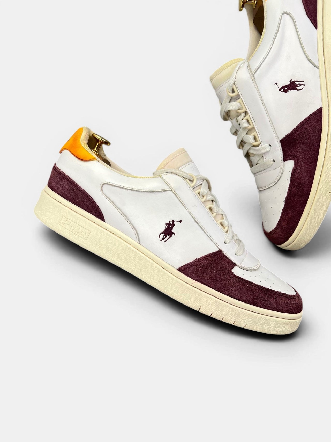 Polo Ralph Lauren Court Leather-Suede — buty sportowe męskie w bardzo dobrym stanie rozmiar 45, zewnętrzny panel prawego buta
