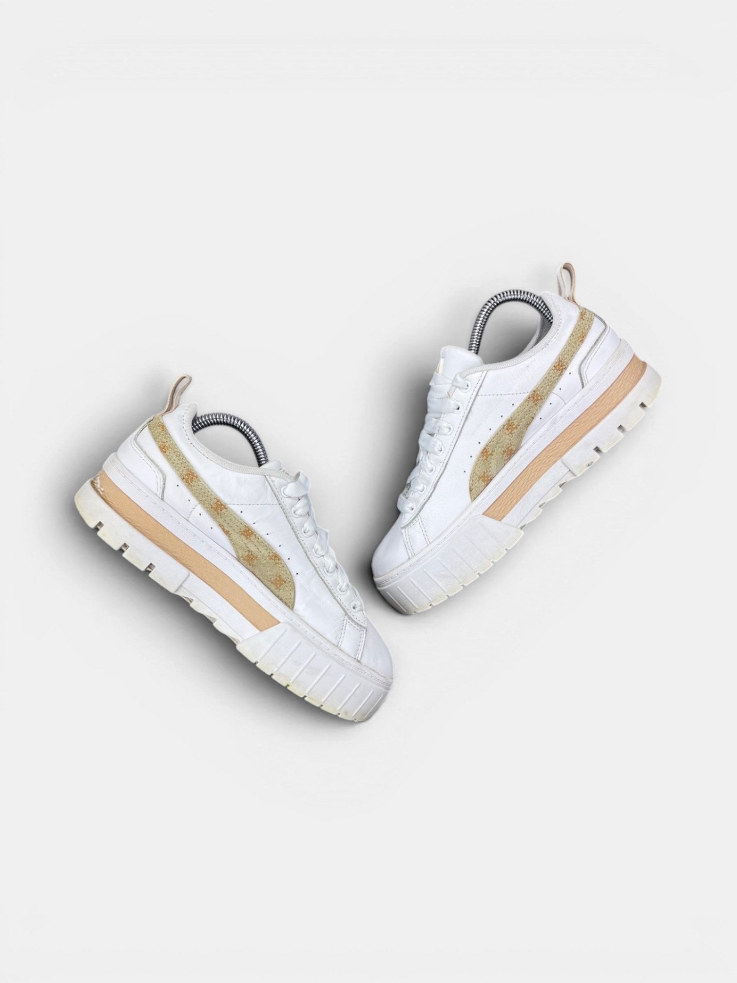 Puma Mayze T7 White Brown — buty sportowe damskie w bardzo dobrym stanie rozmiar 38, zewnętrzny panel prawego buta