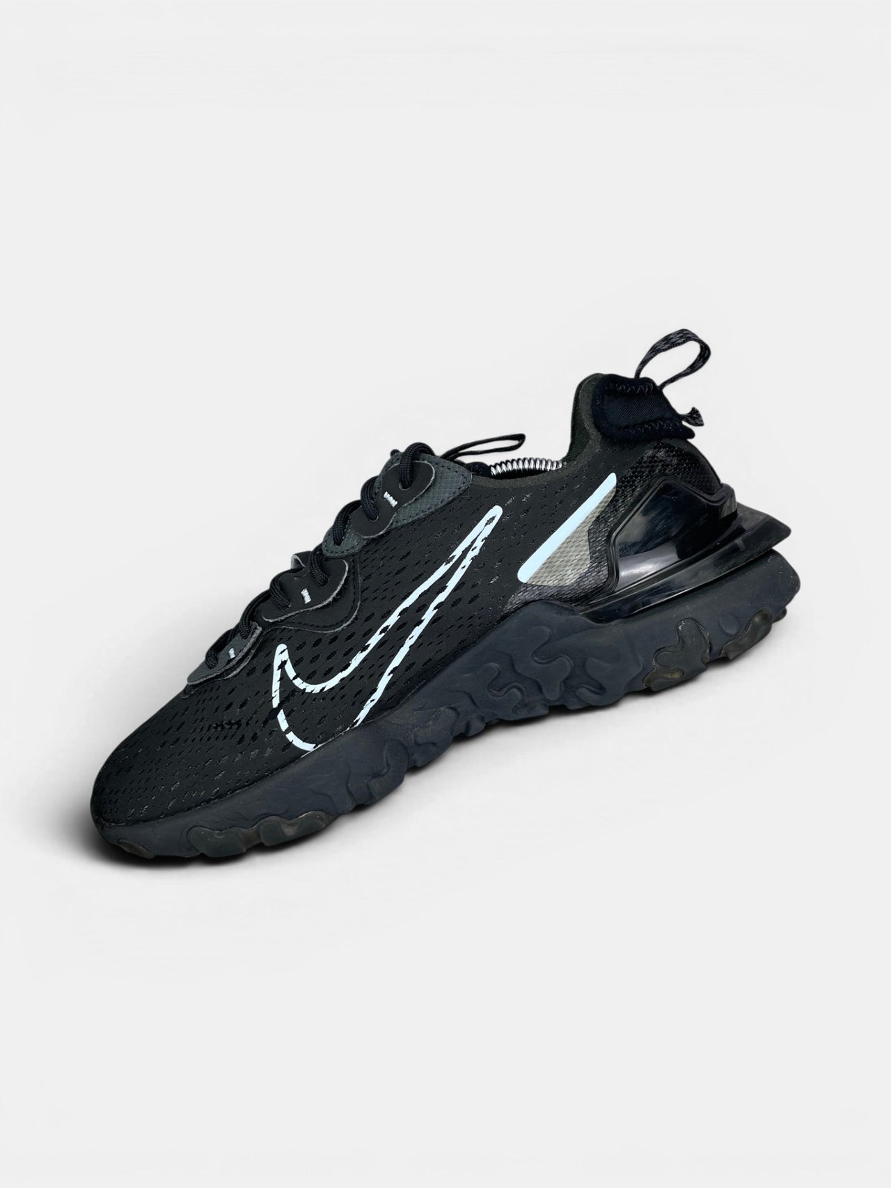 Nike React Vision Black Celestine Blue — buty sportowe męskie w bardzo dobrym stanie rozmiar 42, wewnętrzny panel prawego buta