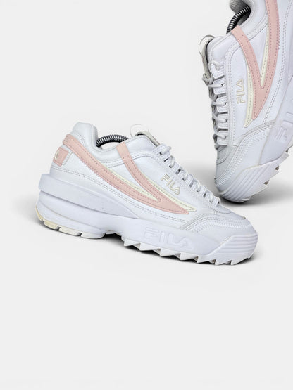 Fila Disruptor — buty sportowe damskie w bardzo dobrym stanie rozmiar 39, zewnętrzny panel prawego buta