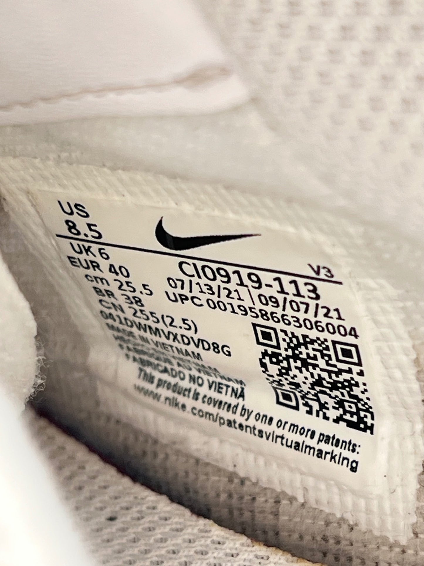 Nike Air Force 1 Shadow Amethyst Ash - buty sportowe, metka