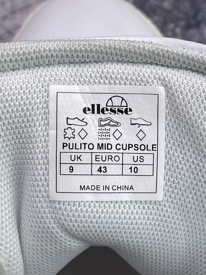 Ellesse Pulito Mid Cupsole Leather — buty sportowe męskie w bardzo dobrym stanie rozmiar 43, etykieta z kodem modelu