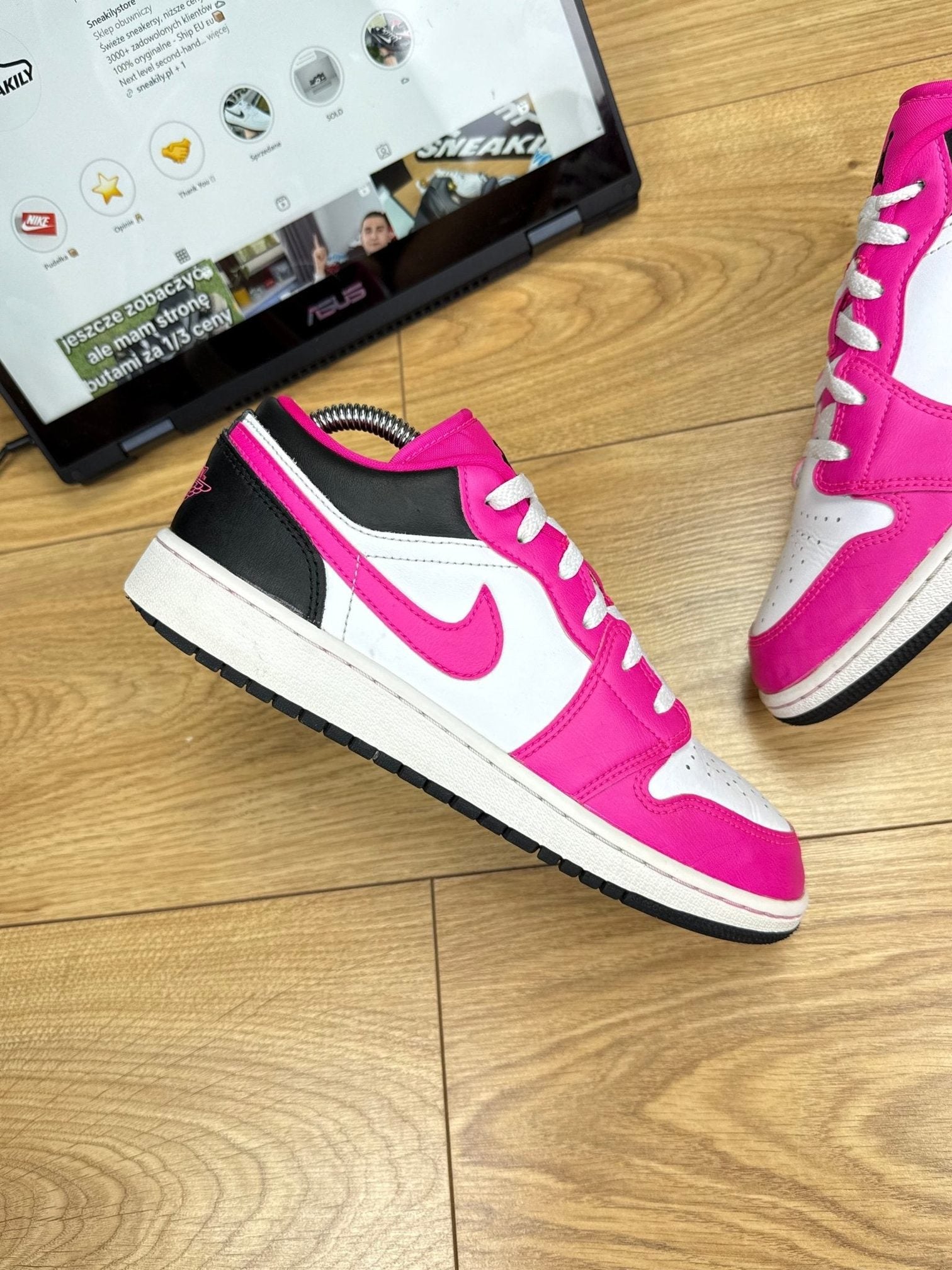 Jordan Air Jordan 1 Low Fierce Pink — buty sportowe męskie w bardzo dobrym stanie rozmiar 38.5, zewnętrzny panel prawego buta